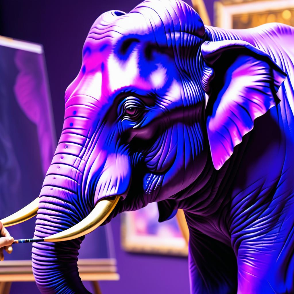 Whimsical Purple Elephant Creating Art