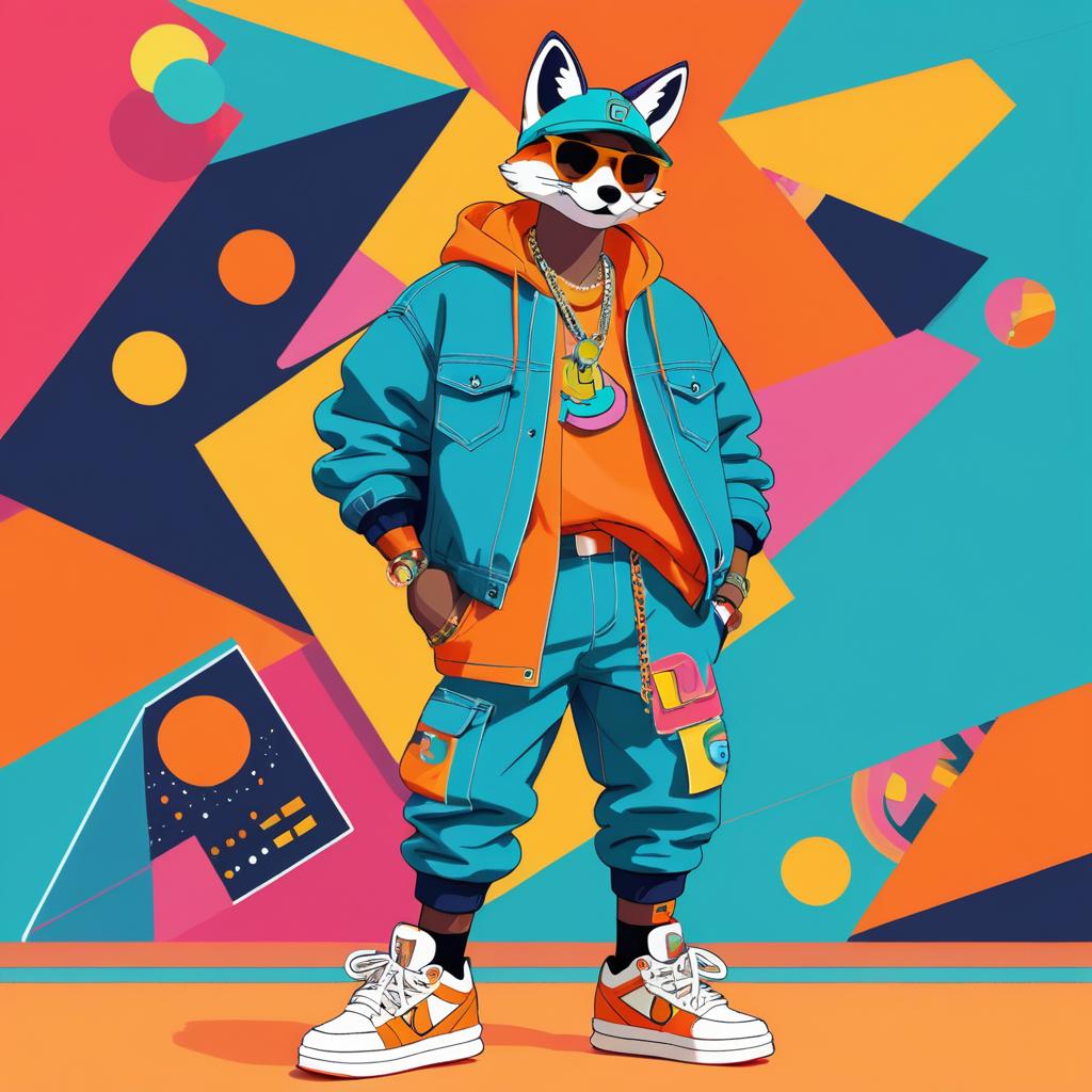 Cool Cartoon Fox in Hip-Hop Style