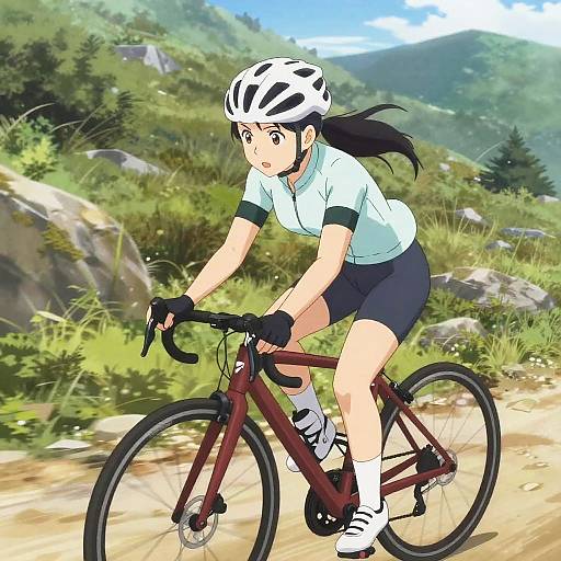 Anime Athlete Girl Cycling Mountain Trail