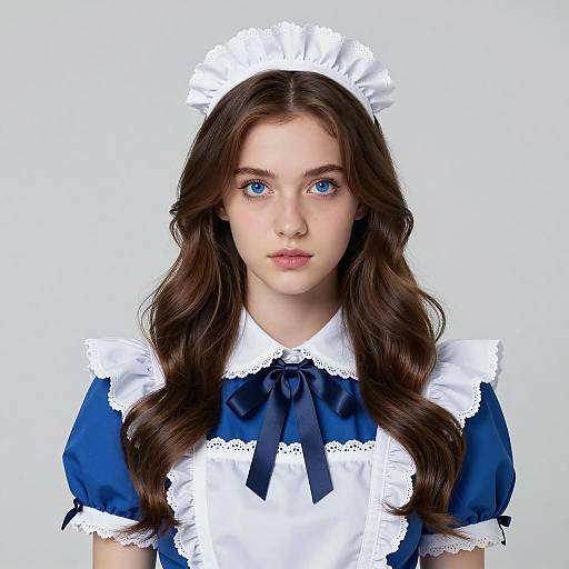 Young Woman in Blue French Maid Costume