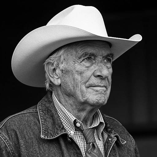 Elderly Cowboy Portrait in Black and White