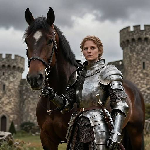Brave Female Knight with Horse