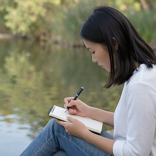 Woman Writing by Pond