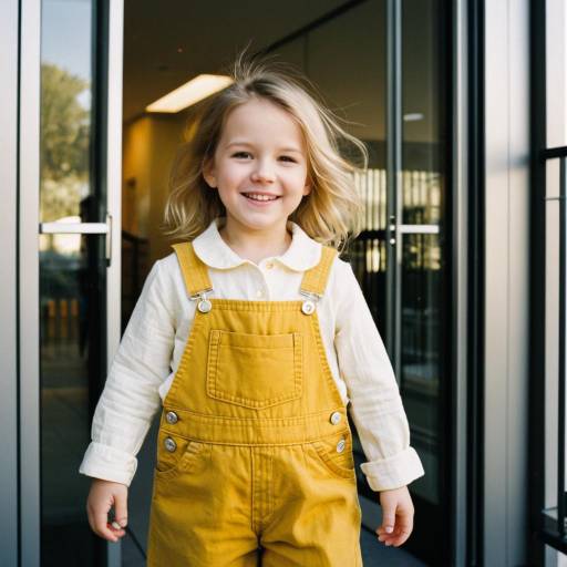 Smiling Toddler Girl in Yellow Overalls