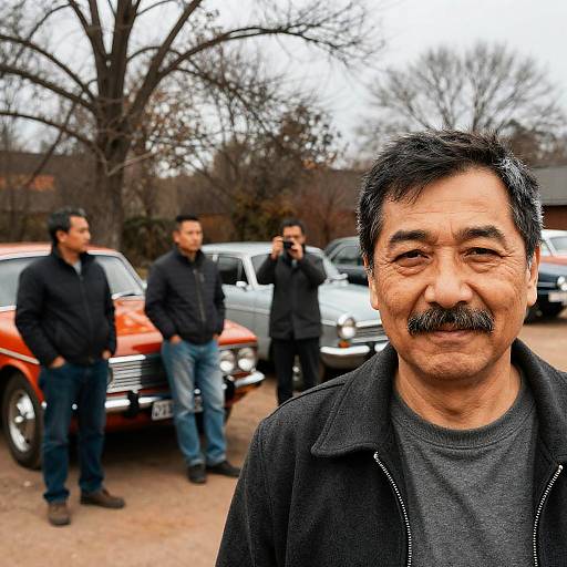 Middle-Aged Man with Vintage Cars