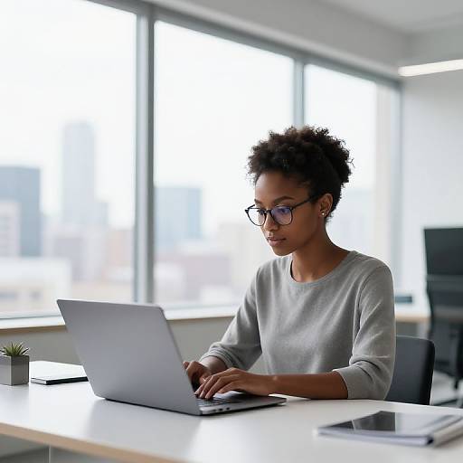 Focused Black Woman Working in Minimalist Office