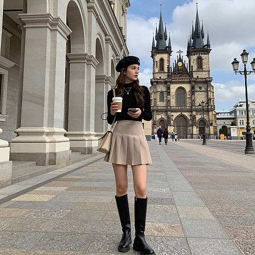 Chic Young Woman in Historical Setting