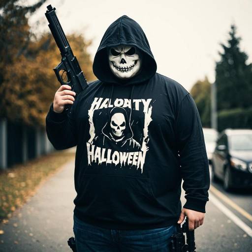 Man in Skull Mask and Halloween Hoodie Holding Guns