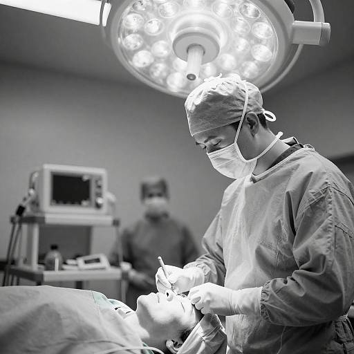Black-and-White Surgical Operating Room Scene