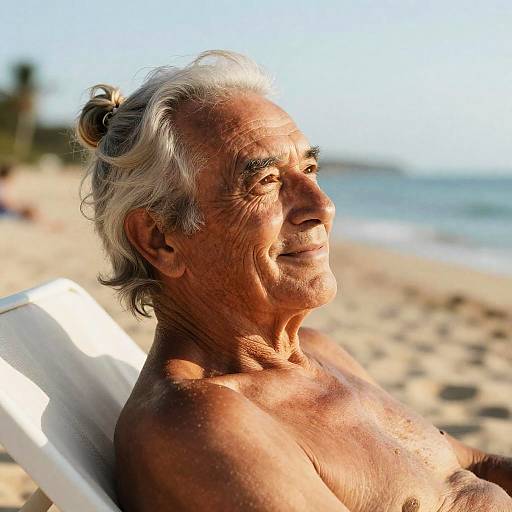 Sun-Kissed Elderly Man Nostalgic Beach Portrait