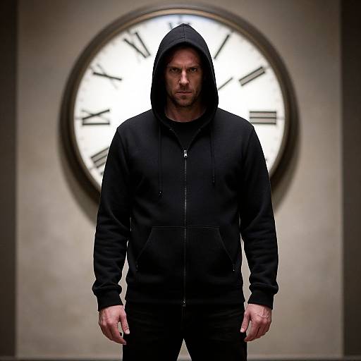 Hooded Warlock Before Ancient Clock