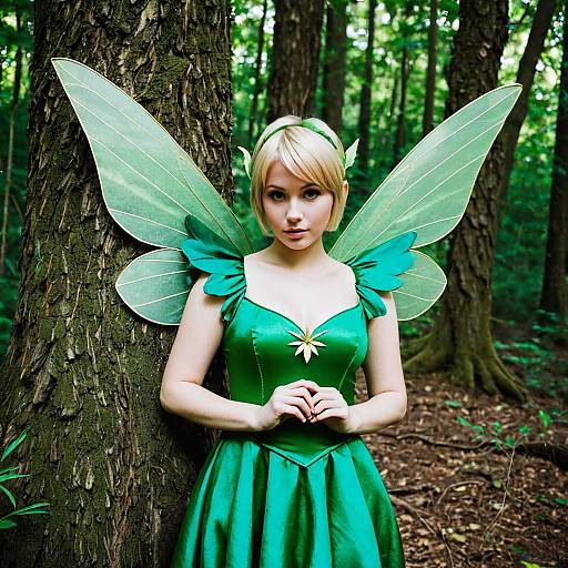 Woman in Tinkerbell Fairy Costume in Forest