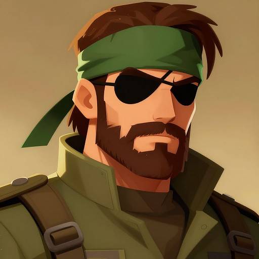 Digital art of a bearded man with a green headband, black sunglasses, and military gear, featuring a bold, angular style.
