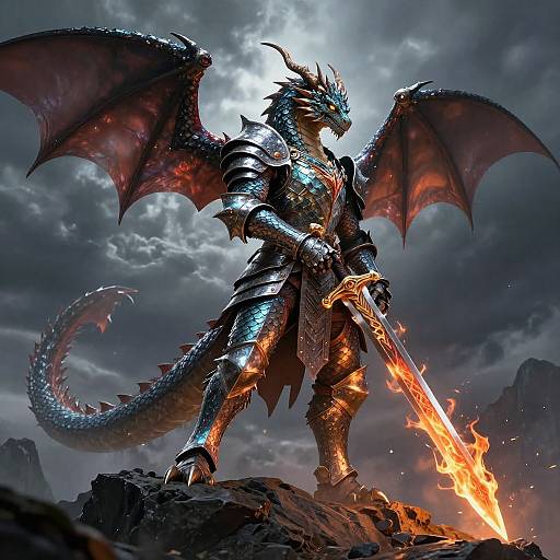 Dragon-Born Knight in Stormy Skies