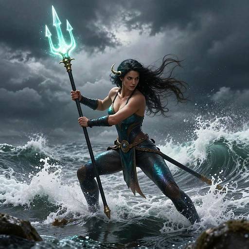 Female Triton Battling Stormy Seas