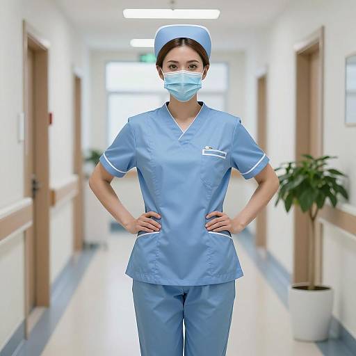 Female Nurse Standing in Hospital Hallway
