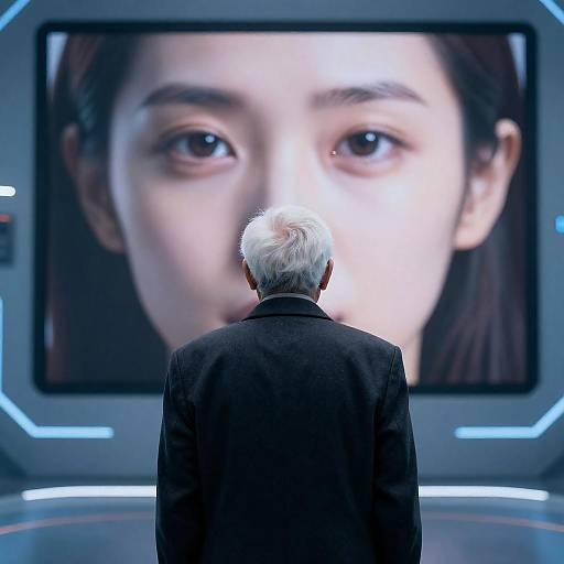 Futuristic Encounter: Elderly Man's Intense Moment