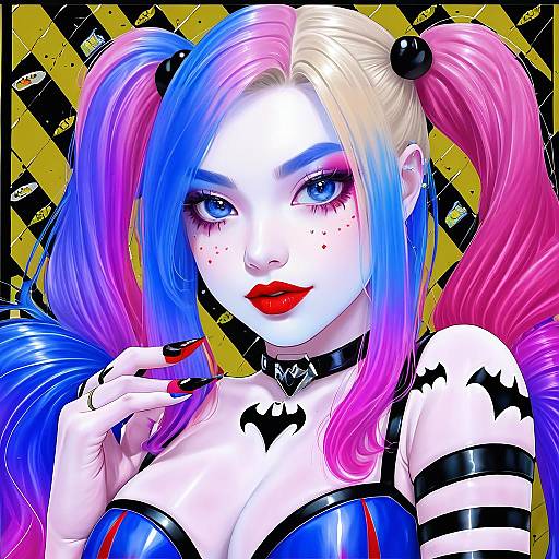 Illustration of Harley quinn, dc comics in the style of Silverxp