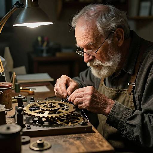 Elderly Clockmaker Weaving Time