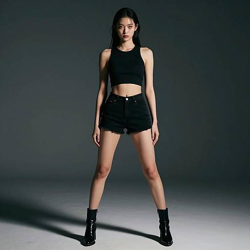 Cinematic High-Fashion Portrait of Woman in Black Outfit