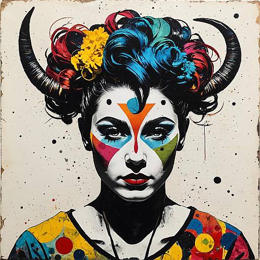 Colorful Faun Portrait with Abstract Hair and Makeup