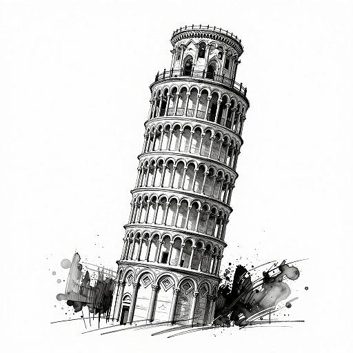 Dynamic Black-and-White Pisa Sketch