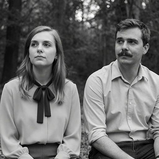 Black and White Portrait of Man and Woman Outdoors