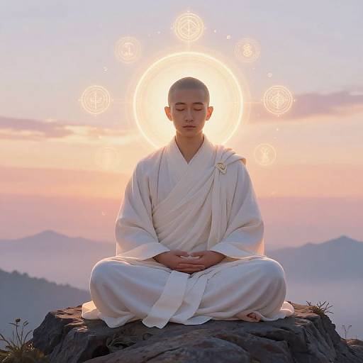 Serene Cleric Meditating at Sunrise