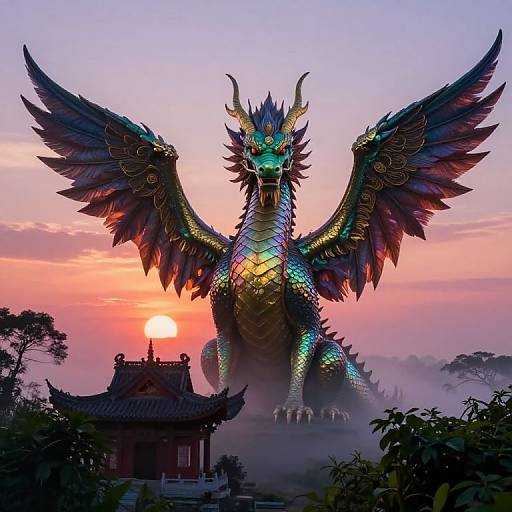 Majestic Chinese Dragon at Sunset