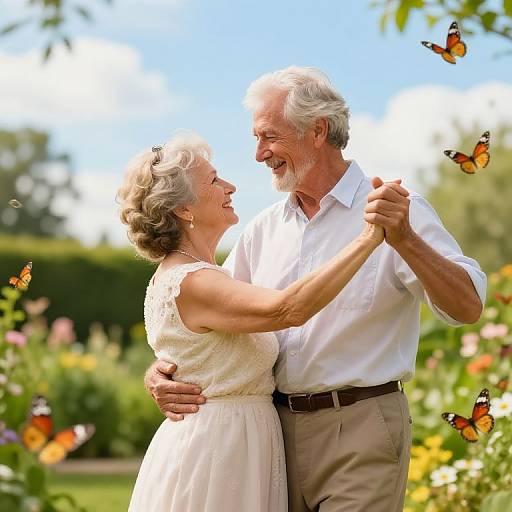 Elderly Couple Dancing in Garden