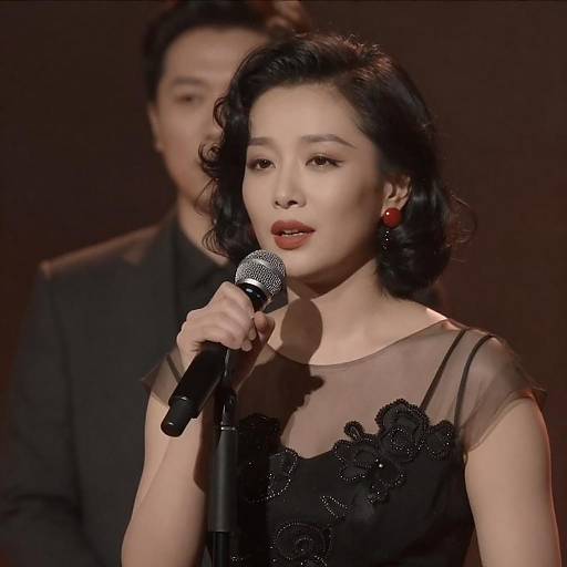 Asian Woman Singing with Microphone