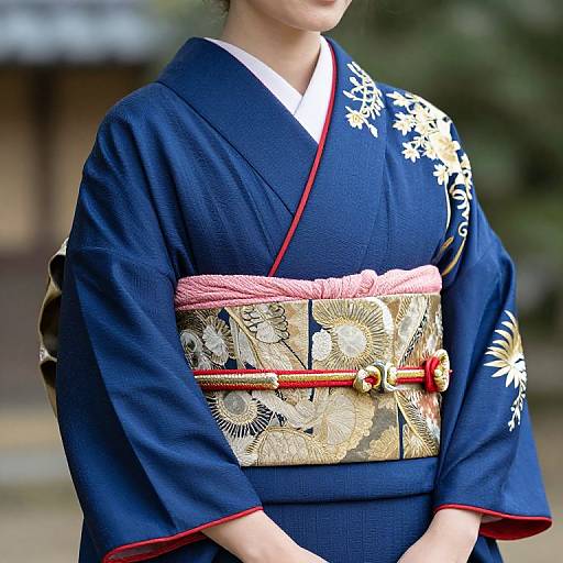 Elegant Female in Blue Kimono