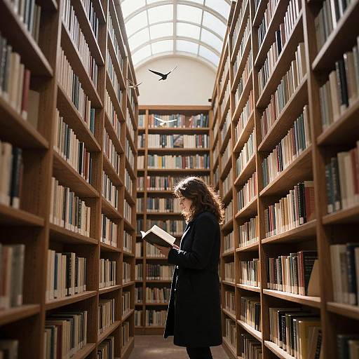 Woman Reading Amidst Flying Books
