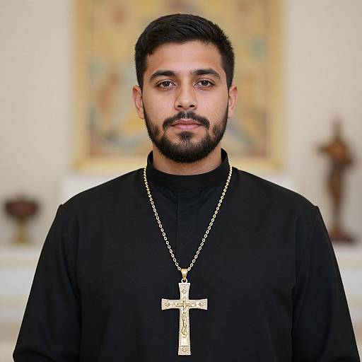 Male Priest in Robe with Cross Necklace