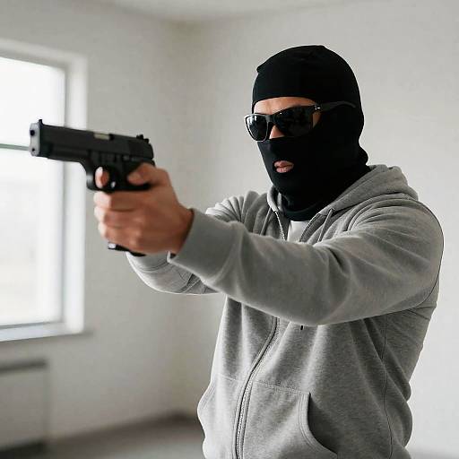 Mysterious Man with Handgun in Hoodie