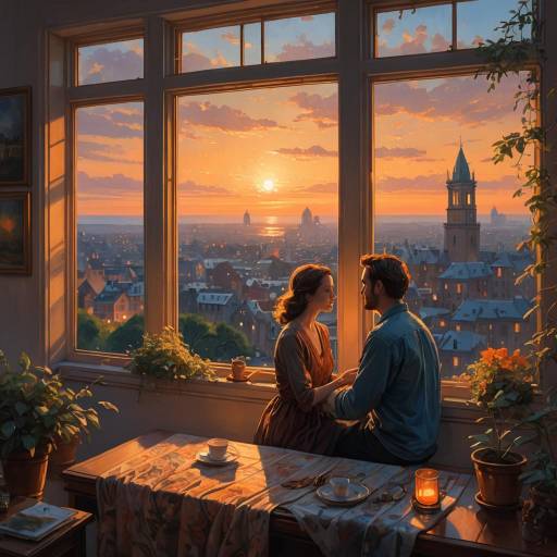 Romantic Sunset by the Open Window
