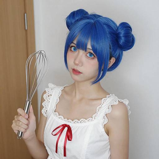 Young Woman with Blue Twin-Bun Hair