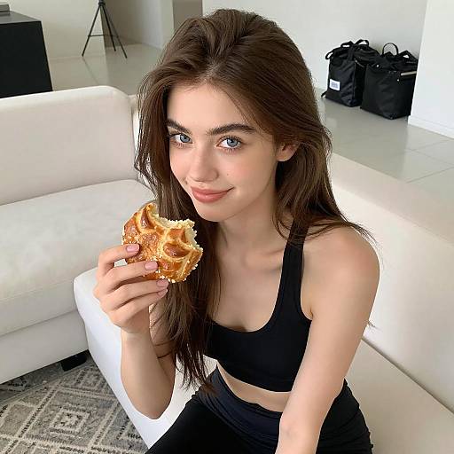 Young Woman Holding Pastry Indoors