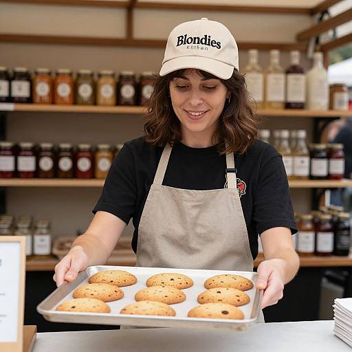 Smiling Woman at London Market Kiosk