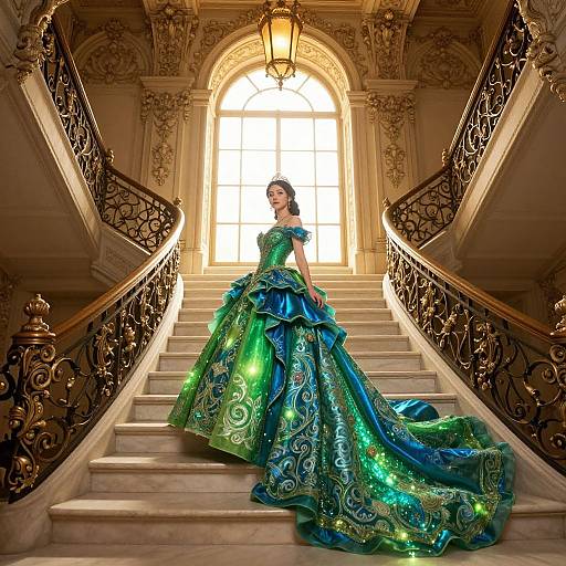 Enchanting Woman on Opulent Staircase