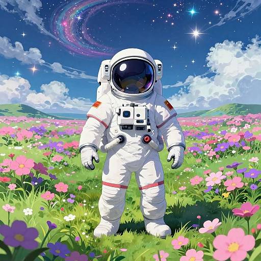 Surreal Astronaut in Fantasy Field