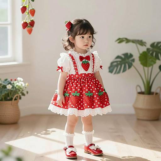 Adorable Toddler in Strawberry Dress