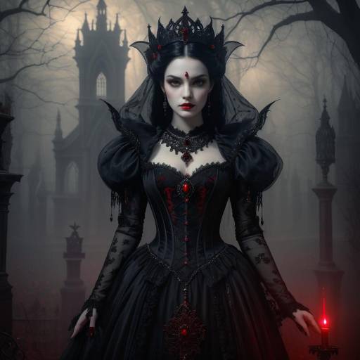 Vampire Queen in a Misty Graveyard