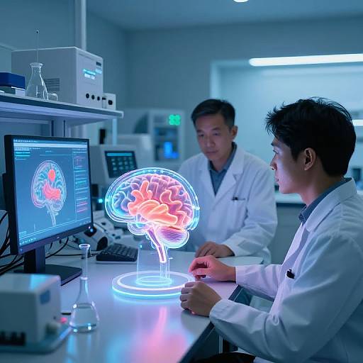 Futuristic Neuroscience Lab with Neon Brain Scans