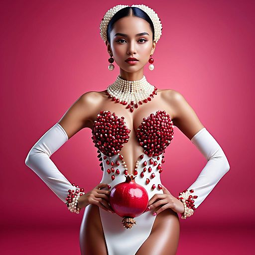 Artistic Woman Adorned with Pomegranate Seeds