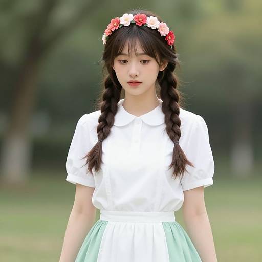 Girl with Braids and Floral Headband