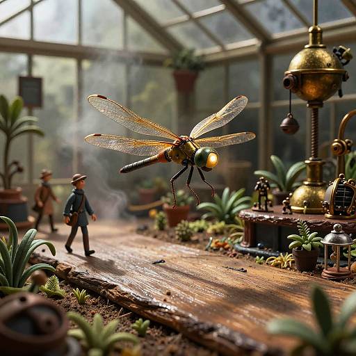 Steampunk Dragonfly in Victorian Greenhouse