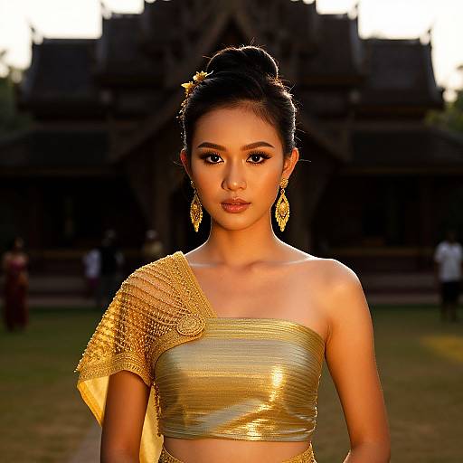 Southeast Asian Woman in Ornate Temple