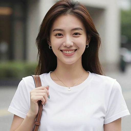 Photorealistic Smiling Asian Woman Outdoors