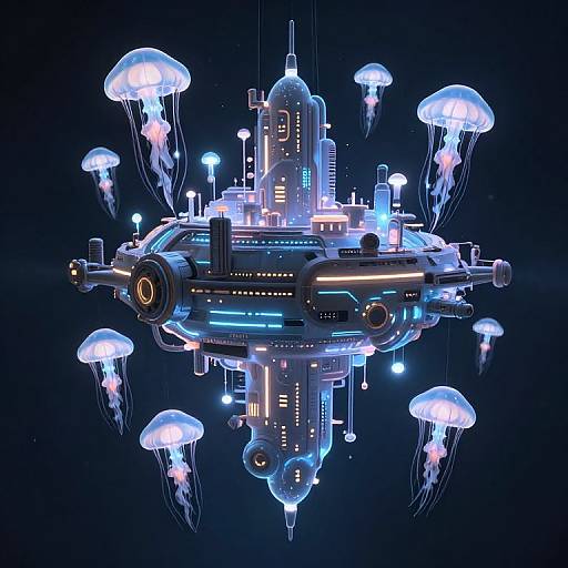 Floating City with Jellyfish Swarm